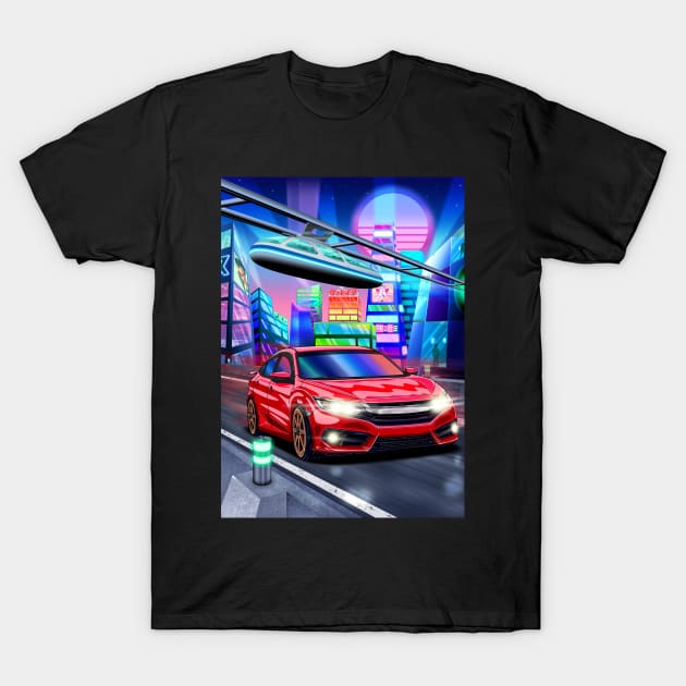 Honda Civic (2006) in Cyberpunk city T-Shirt by Guyvit